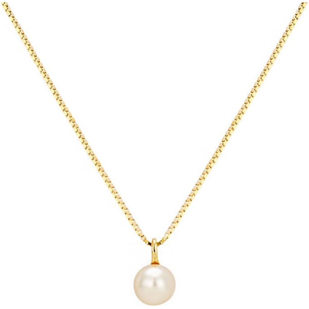Single Pearl Necklace Freshwater Pearl Pendant 925 Sterling Silver With 14k Gold
